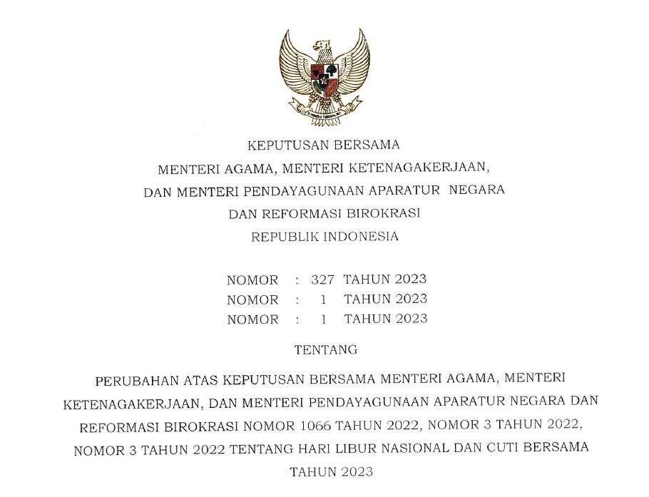 Pemerintah Tetapkan Perubahan Hari Libur Lebaran Idul Fitri 1444 H