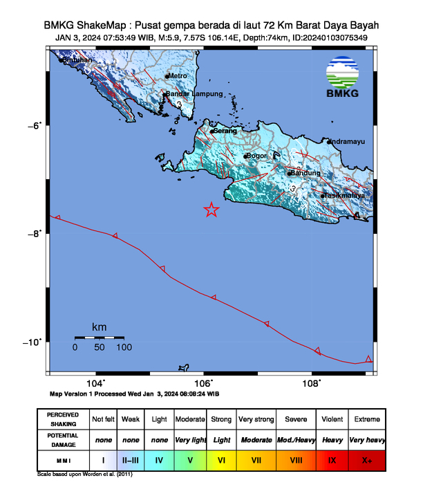 Gempa Magnito 5,9 Guncang Bayah Banten