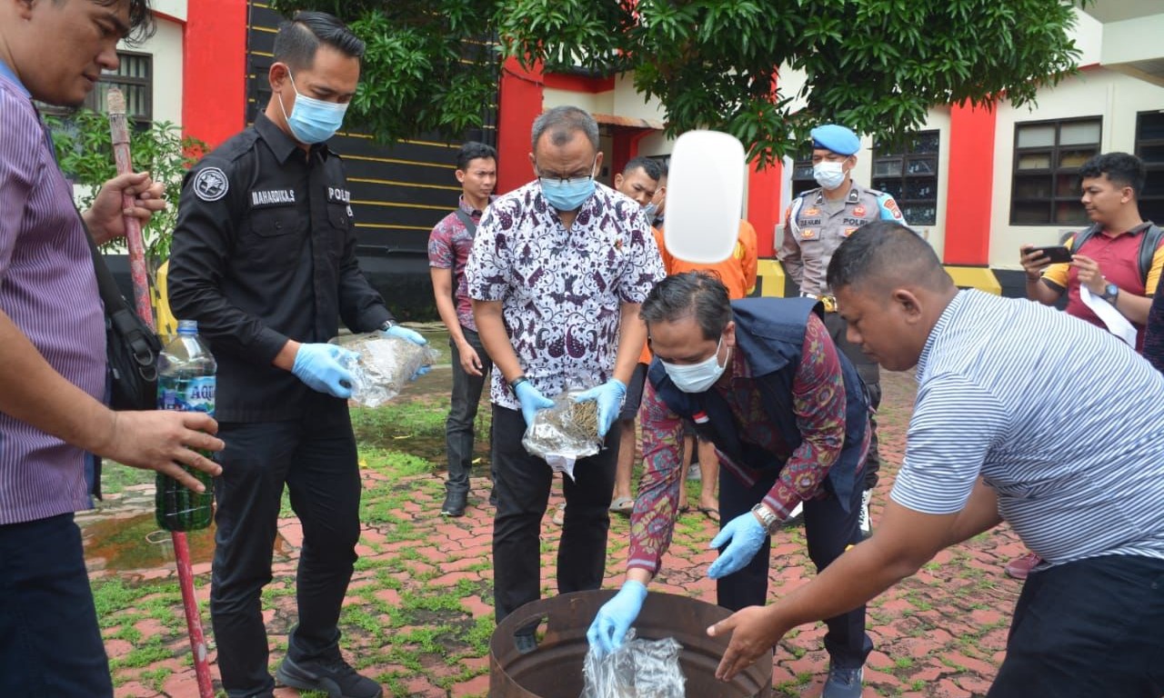 Polda Kepri Musnahkan 2,1 Kg Ganja Hasil Tangkapan di Batam