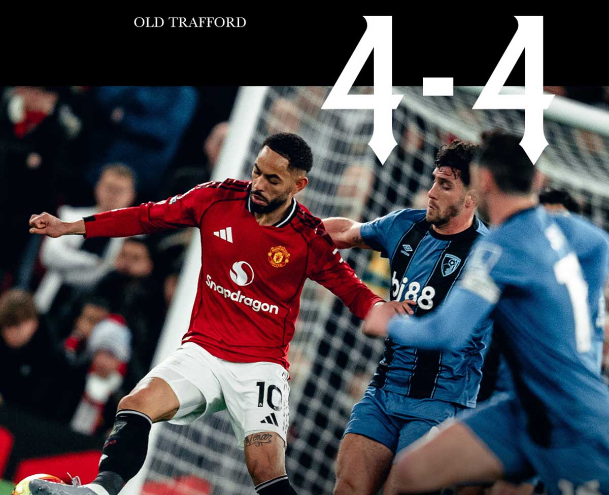 Manchester United harus berbagi poin saat menjamu Bournemouth pada pekan ke-16 Premier League 2025/2026.